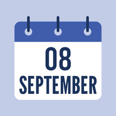 8 September Calendar, Isolated Vector Calendar.