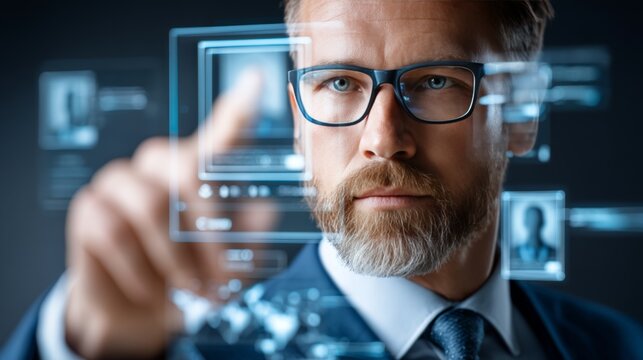 Professional Man Interacting with Futuristic Digital Interface - Powered by Adobe