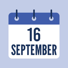 16 September Calendar, Isolated Vector Calendar.
