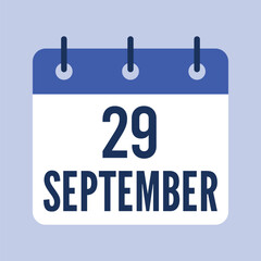 29 September Calendar, Isolated Vector Calendar.