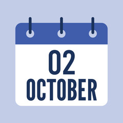 2 October Calendar, Isolated Vector Calendar.