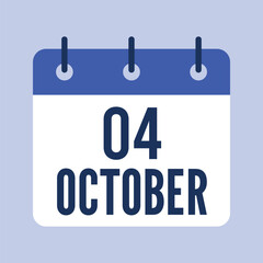 4 October Calendar, Isolated Vector Calendar.