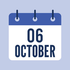 6 October Calendar, Isolated Vector Calendar.