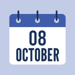 8 October Calendar, Isolated Vector Calendar.