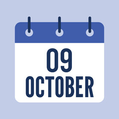9 October Calendar, Isolated Vector Calendar.