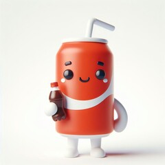 Animated character 3D image of soft drink, cute design, , white background