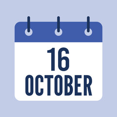 16 October Calendar, Isolated Vector Calendar.