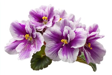 Blooming African Violet Flowers with Striped Purple and White Petals