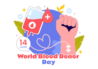 World Blood Donor Day Vector Illustration on June 14, Featuring Human Donated Blood to Help Recipients and Save Lives in a Flat Style Background
