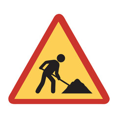 Road Work Ahead Warning Sign, Road under construction sign vector illustration, Under construction road sign, Man digging ground sign isolated, Road Construction Signs