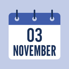 3 November Calendar, Isolated Vector Calendar.
