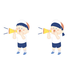  メガホンで応援　体操服の笑顔の子供のイラスト　全身