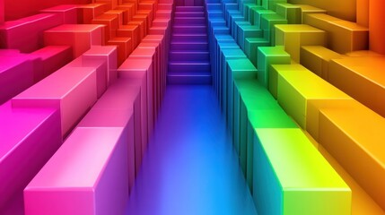 Rainbow Blocks Abstract 3D Staircase Digital Art