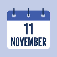 11 November Calendar, Isolated Vector Calendar.
