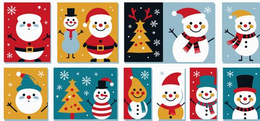 Fototapeta premium Festive Christmas Cards_Cute Santa Claus and Snowman Illustrations for Holiday Greetings_Christmas Decorations_Perfect for Seasonal Cheer and Holiday Projects 