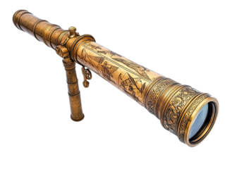 Antique Brass Telescope in Extended Position with Intricate Designs