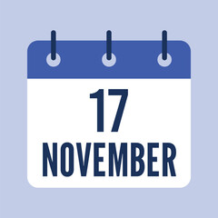 17 November Calendar, Isolated Vector Calendar.