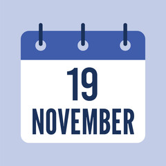 19 November Calendar, Isolated Vector Calendar.