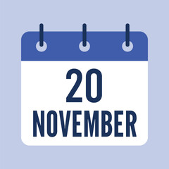 20 November Calendar, Isolated Vector Calendar.