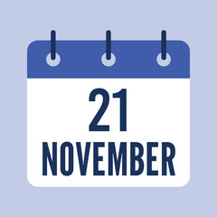 21 November Calendar, Isolated Vector Calendar.
