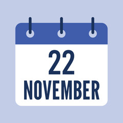 22 November Calendar, Isolated Vector Calendar.