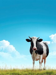 Fototapeta premium Serene Cow in Pastoral Landscape: A Whimsical Painting