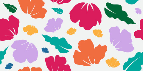 Colorful flowers seamless hand drawn pattern. Minimal flower illustration background. Black and white  background. textile for design, postcard, wallpaper, covers, card, banner, backdrop and poster