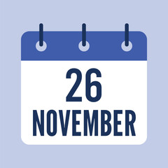 26 November Calendar, Isolated Vector Calendar.