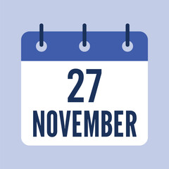 27 November Calendar, Isolated Vector Calendar.