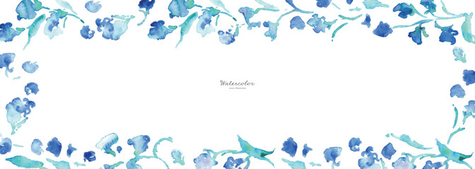  水彩画。水彩タッチのベクターイラスト。青い花のスズランイラスト。植物と花のベクターフレーム。Watercolor painting. Vector illustration with watercolor touch. Blue flower lily illustration. Vector frame of plants and flowers.