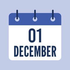 1 December Calendar, Isolated Vector Calendar.
