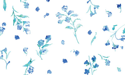  水彩画。水彩タッチのベクターイラスト。青い花のスズランイラスト。植物と花のベクターフレーム。Watercolor painting. Vector illustration with watercolor touch. Blue flower lily illustration. Vector frame of plants and flowers.