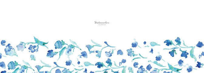  水彩画。水彩タッチのベクターイラスト。青い花のスズランイラスト。植物と花のベクターフレーム。Watercolor painting. Vector illustration with watercolor touch. Blue flower lily illustration. Vector frame of plants and flowers.