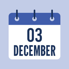 3 December Calendar, Isolated Vector Calendar.