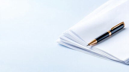 Professional workspace minimalist white paper and black pen