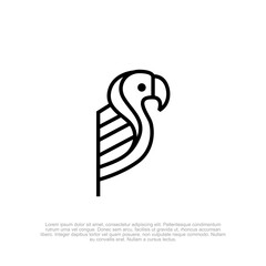 Stylized Parrot Illustration in Black and White, a Sleek Avian Graphic with Clean Lines, Ideal for Logo Design, Branding or Simple Creative Design Projects, Minimalist Bird Art