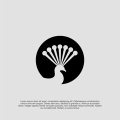 Elegant black and white logo design featuring a stylized peacock silhouette within a circular frame offering a touch of sophistication and minimalist charm emblem icon