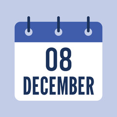 8 December Calendar, Isolated Vector Calendar.