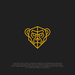 Geometric Primate: A Modern Icon Crafted from Linear Precision, Showcasing an Ape's Essence in Bold Yellow Contours Against a Deep Charcoal Canvas, Abstract Gorilla Design