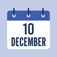 10 December Calendar, Isolated Vector Calendar.