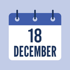 18 December Calendar, Isolated Vector Calendar.