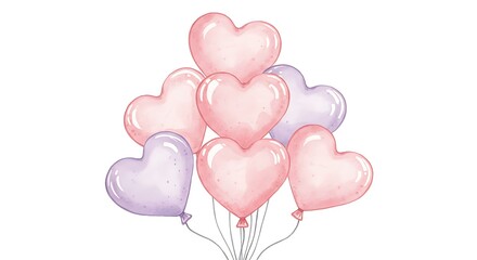 Pastel Pink and Lavender Heart Balloons: A Delicate Watercolor Illustration