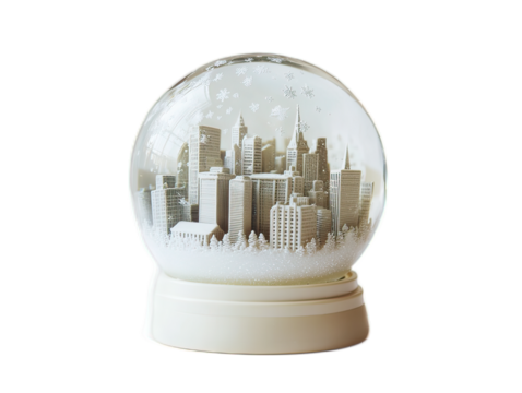 Miniature Snow Globe Featuring Detailed Cityscape Design