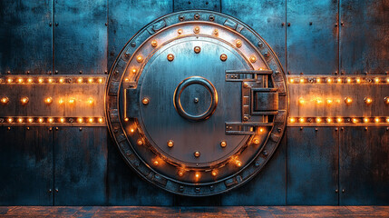 Fototapeta premium Close up of a metallic safe door symbolizing strength security and trust A modern steel vault conveys protection financial stability and safeguarding of valuables and sensitive information