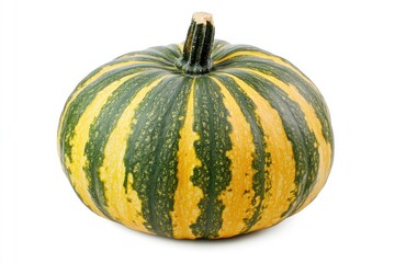 Green and Yellow Striped Kabocha Squash Isolated on White Background