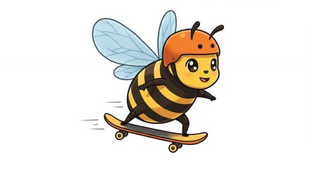 Fototapeta premium Cute bee skateboarding cartoon illustration