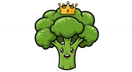 Obraz premium Cute broccoli cartoon character with crown