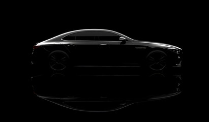 Sleek Car Silhouette: A high-performance vehicle, its form elegantly silhouetted against a deep, enigmatic backdrop, showcasing its luxury and aerodynamic design.