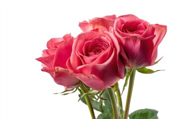 Close-up of Blooming Pink Roses Isolated on White Background Floral Display