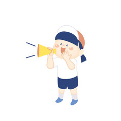  メガホンで応援　体操服の笑顔の女の子のイラスト　全身